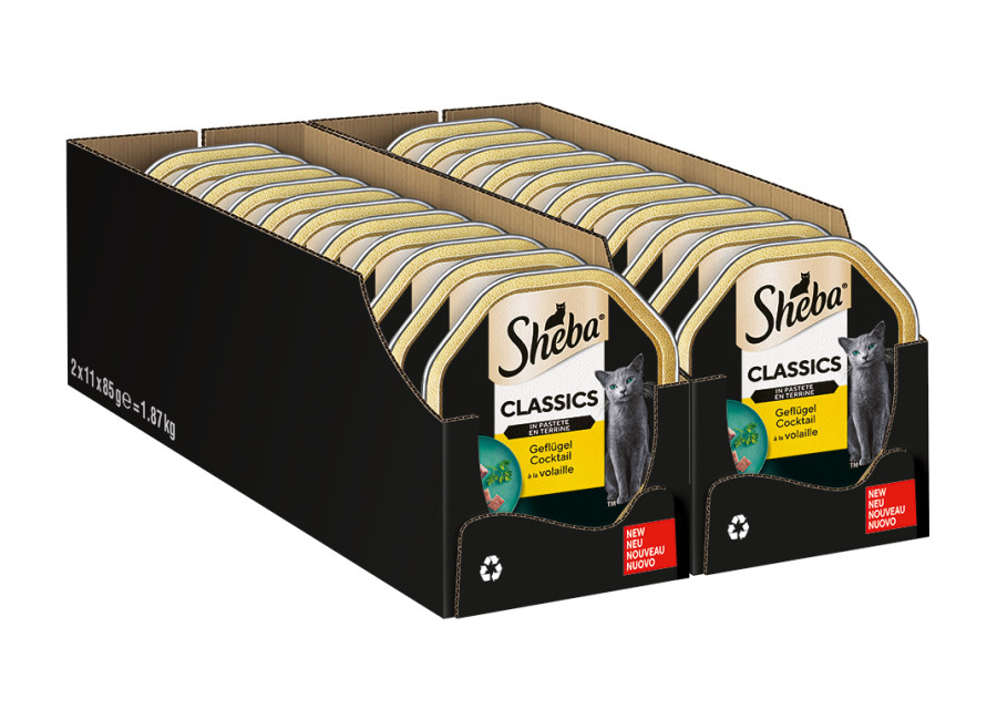 Sheba Receta única 44 x 85 g en tarrinas comida húmeda para gatos – Classics – paté con cóctel de ave