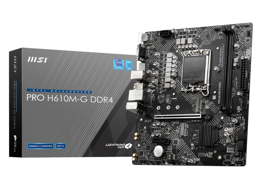 MSI Placa base DDR4 PRO H610M-G, micro-ATX, Compatible con Intel Core de 12.ª Generación, LGA 1700, 2 DIMM (3200 MHz), 1 Ranura PCIe 4.0×6, 1 XM.2 Gen3, USB 3.2 Gen1, LAN 1G, HDMI 2.1 y DP 1.4 y VGA
