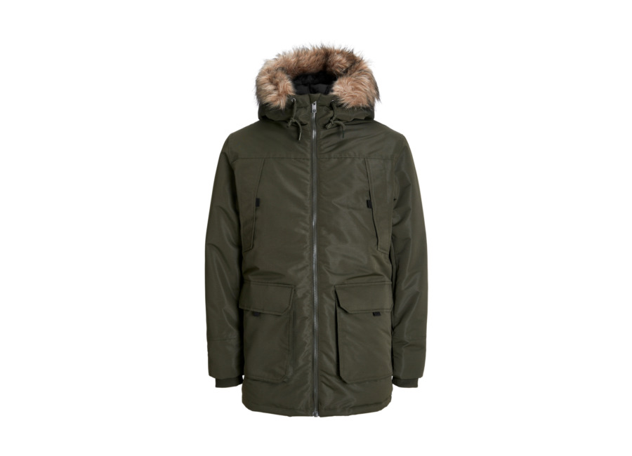 JACK&JONES 12258406 JJECONSTRUCT FAUX FUR PARKA SN Hombre Anorak Chaqueta Cazadora Parka Abrigo 29586