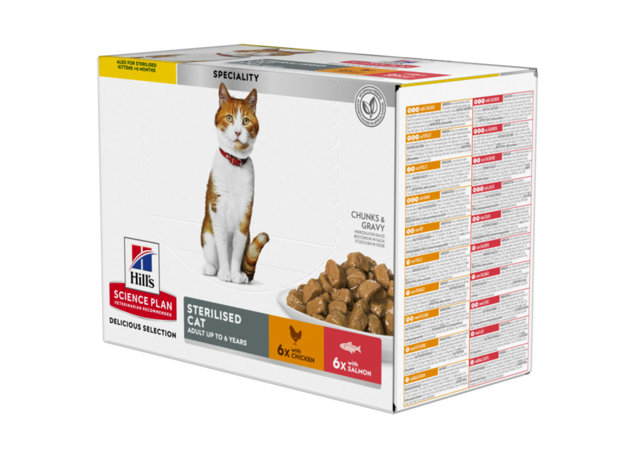 Hill’s Science Plan 48 x 85 g en bolsitas para gatos – Pack Ahorro – Young Adult Sterilised Pollo y salmón