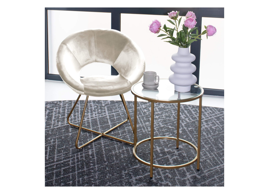 Home Deluxe Silla de terciopelo con mesa auxiliar SELESA – Beige