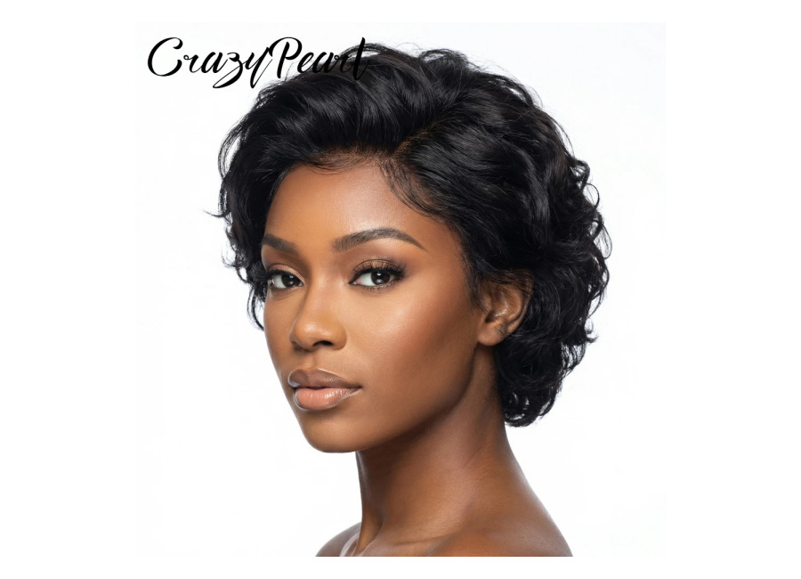 Peluca frontal de encaje CrazyPearl 13X4, corte pixie, cabello humano corto y rizado, cabello brasileño Remy…