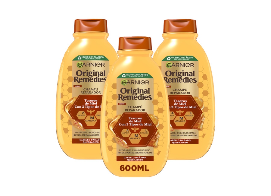 Garnier | Original Remedies Rutina de Tesoros de Miel Champú, acondicionador, Mascarilla y Serum para pelo dañado