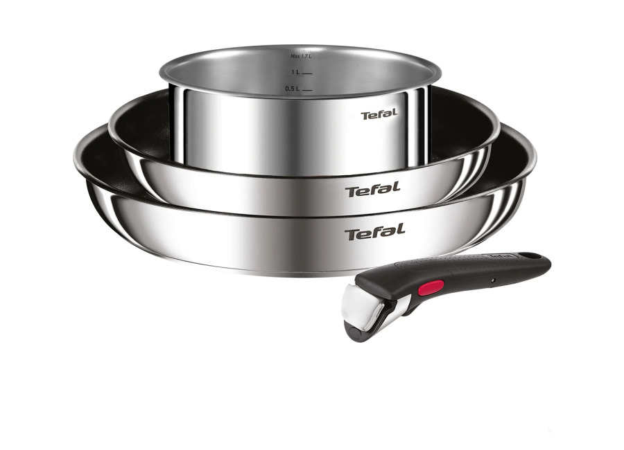 Juego de 2 Sartenes y Cazo Tefal Ingenio Emotion, Sartén 22 y 26 cm, Cazo 16 cm, Mango intercambiable, Antiadherente, Revestimiento Titanio, Thermo-signal, Ahorra espacio