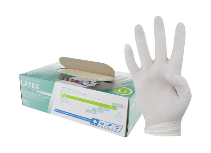 GUANTES LÁTEX AMBIDIESTRO CON POLVO CAJA 100UDS