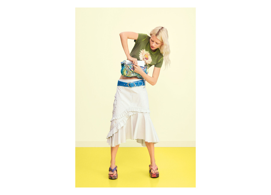 Desigual Falda asimétrica midi, Mujer, Algodon, Blanco