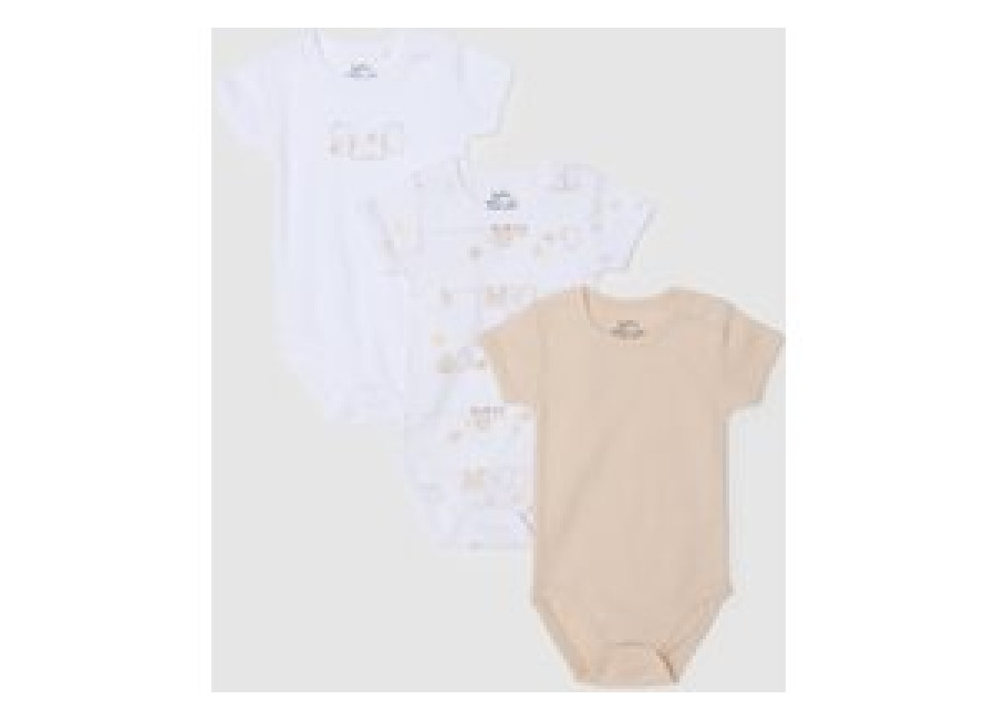 Fagottino Pack De Tres Bodies Multicolores De Manga Corta En Puro Algodón Para Recién Nacido, Unisex, Blanco/beige, Talla: 1-3