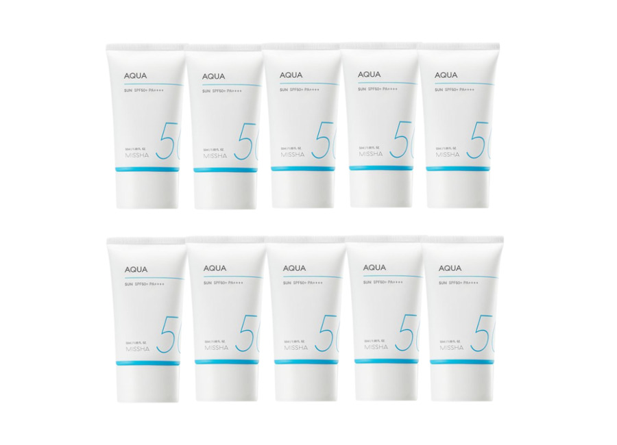 MISSHA – All-Around Safe Block Aqua Sun SPF50+ PA++++ (New version of All-Around Safe Block Aqua Sun Gel ) – 50ml (10ea) Set