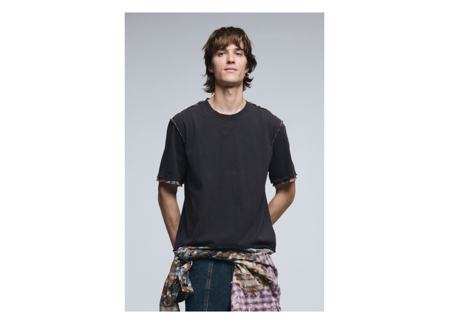 Desigual Camiseta manga corta detalles costuras, Hombre, Algodon, Negro