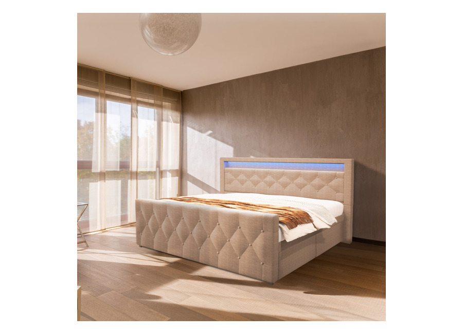 Home Deluxe Cama tapizada incl. colchón y topper VELARA – 180 x 200 cm Beige