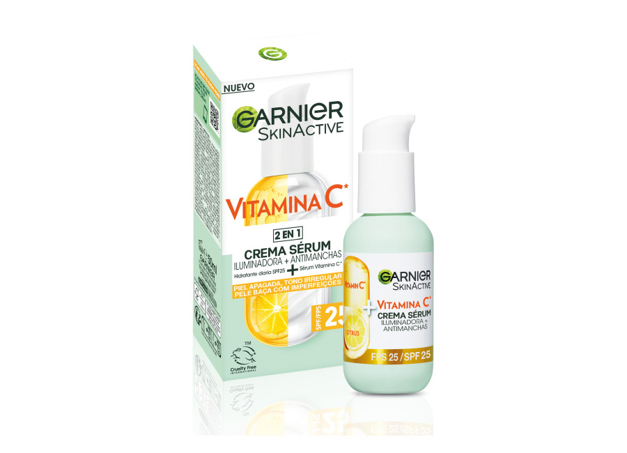Garnier | Crema Sérum con SPF 25. Alta Concentración de sérum con Vitamina C y Protección Solar para Proteger la Piel de las Manchas del Sol. Fórmula Ultra Ligera e Hidratante 50ml