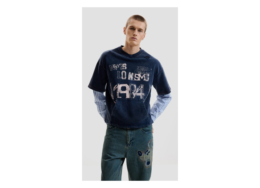 Desigual Sudadera manga larga estampada, Hombre, Algodon, Azul