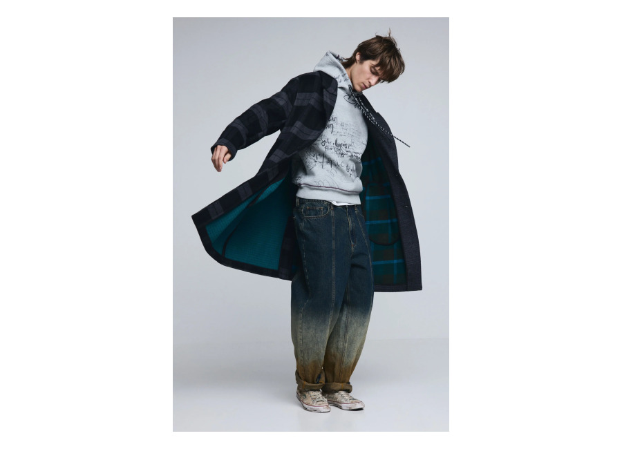Desigual Abrigo lana bimateria cuadros, Hombre, Negro