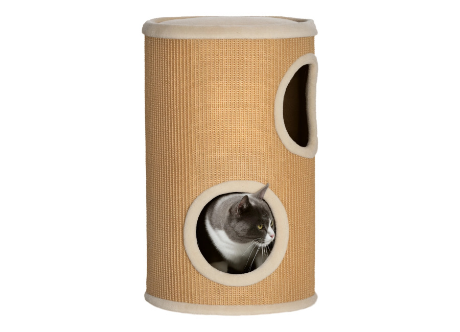 PawHut Barril Rascador para Gatos de 2 Niveles Torre Rascador para Gatos con 2 Cuevas y…