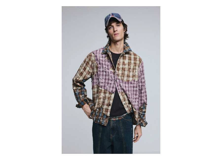 Desigual Camisa manga larga cuadros patch, Hombre, Algodon, Amarillo