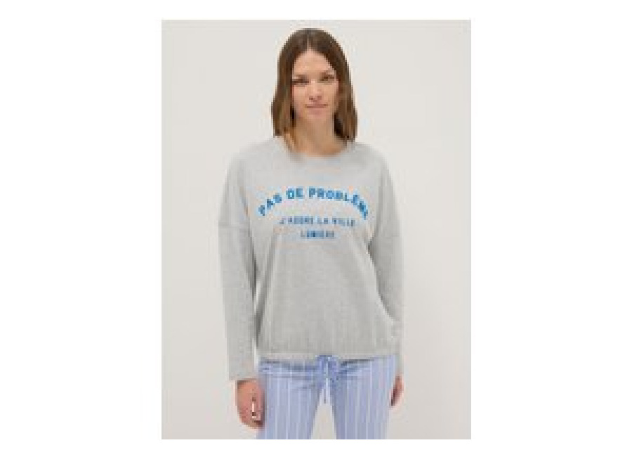 Ovs Parte Superior De Pijama Gris Con Cuello Redondo En Ajuste Regular De Mezcla De Algodón Con Estampado, Mujer, Gris jaspeado, Talla: