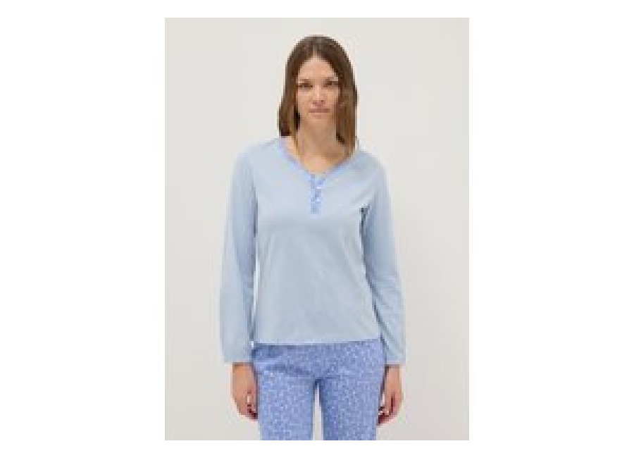 Ovs Camiseta De Noche Azul En Algodón Puro Con Ajuste Regular Y Cuello Serafino, Mujer, Azul Azur, Talla: