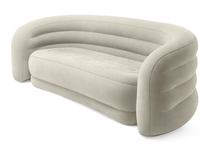 Sofá Hinchable Intex Curve Beige para 3 Plazas, 229x109x81 cm, PVC Resistente con Superficie Aterciopelada, Máx. 200 kg