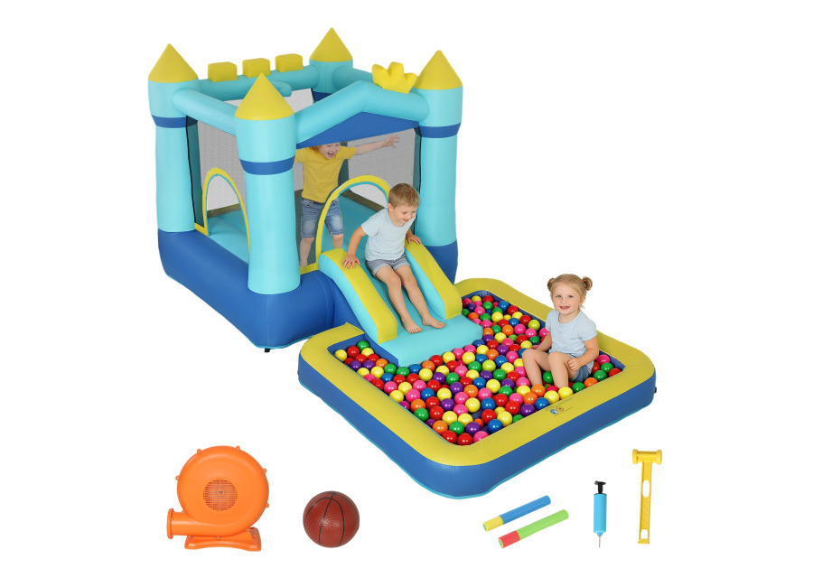 AIYAPLAY Castillo Hinchable para Niños con Soplador Tobogán Cama Elástica Piscina y Aro de Baloncesto para…