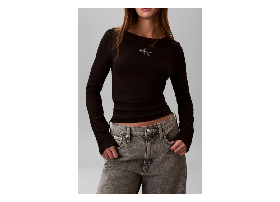 Calvin Klein Ls Scoop Monologo Blouse Black | Manga Larga Outlet | Mujer | Negro