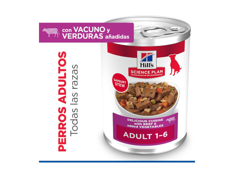 Hill’s 24 latas x 363 g Hill’s Science Plan Adult Estofado con vacuno y verduras lata para perros ¡Pack Ahorro!