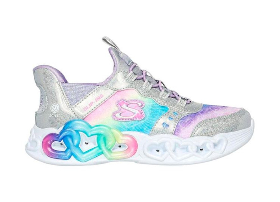 Zapatillas Skechers Infinite Heart Lights – Etern Silver Multi Disco Shinny Synthetic Niña
