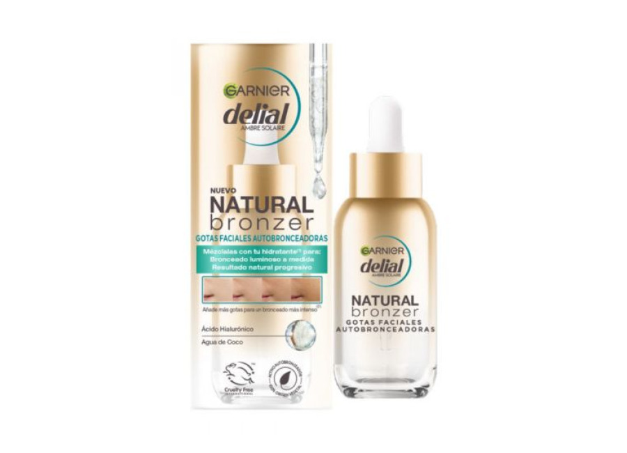 ¡38% DTO! Natural Bronzer Gotas Faciales Autobronceadoras con Ácido hialurónico y Agua de coco 30 ml