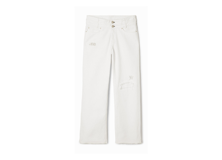 Desigual Pantalón largo denim, Algodon, Blanco, 38