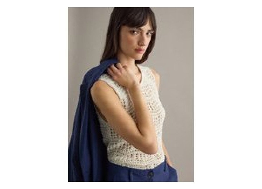 Piombo Contemporary, Camiseta Sin Mangas De Mezcla De Algodón Blanco Regular Fit Con Textura De Red, Mujer, Blanco roto, Talla: 34