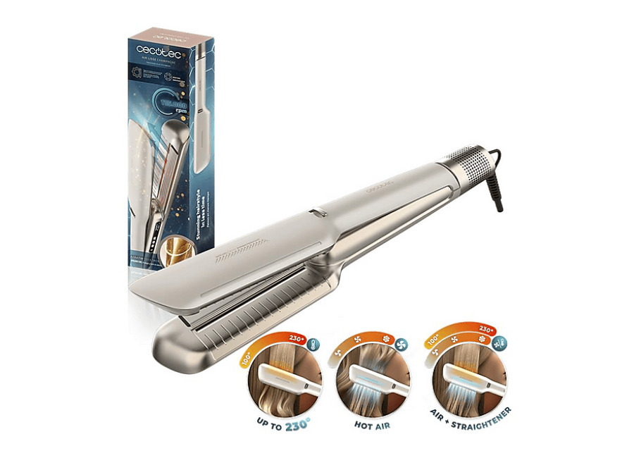 Plancha de pelo – Cecotec Air Lisse, Con aire, Revestimiento cerámica, 1600 W, Tecnología iónica, Keratina y aceite argán, 3 modos, Champagne