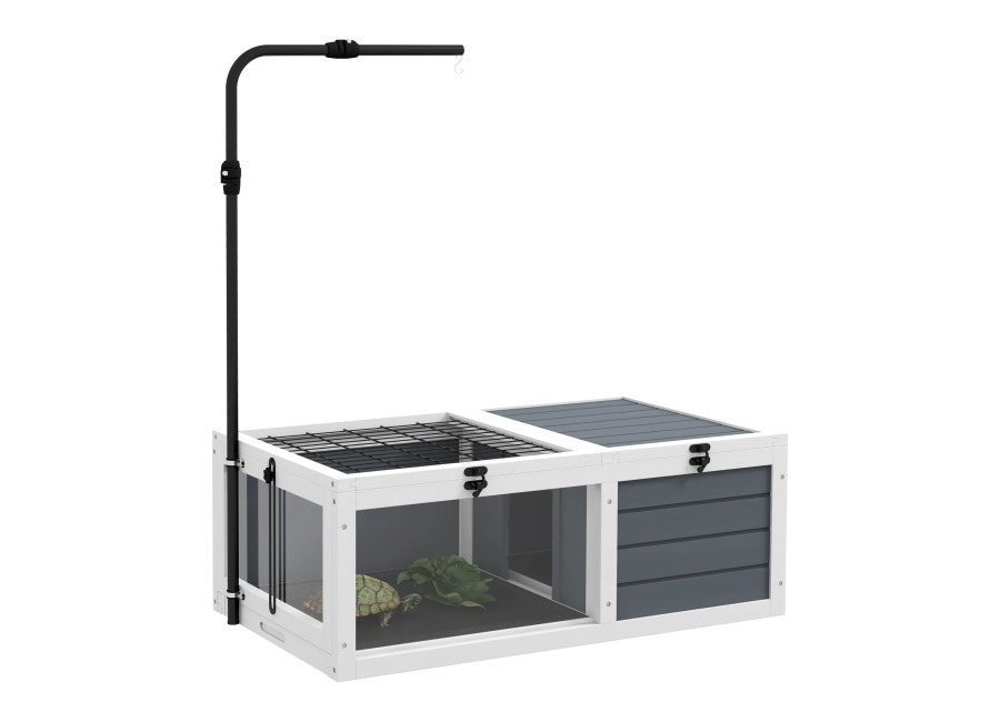 PawHut Jaula para tortuga pequeña con 2 espacios, soporte para lámpara ajustable, 2 bandejas deslizantes, 81x48x31,5…