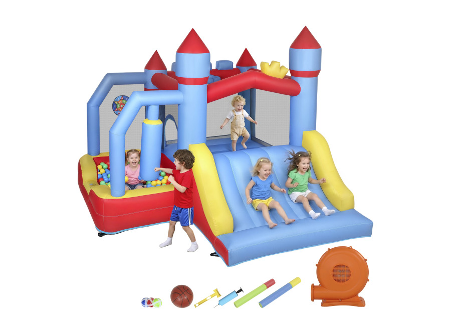 AIYAPLAY Castillo Hinchable para Niños con Soplador Tobogán Trampolín Piscina Pilar de Boxeo y Aro de…