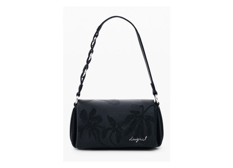 Desigual Bolso pequeño relieve flores, Mujer, Poliuretano, Negro, U