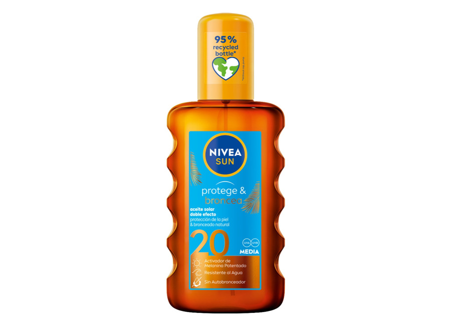 NIVEA SUN Protege & Broncea solar activador del bronceado SPF-20 spray 200 ml,resistente al agua aceite