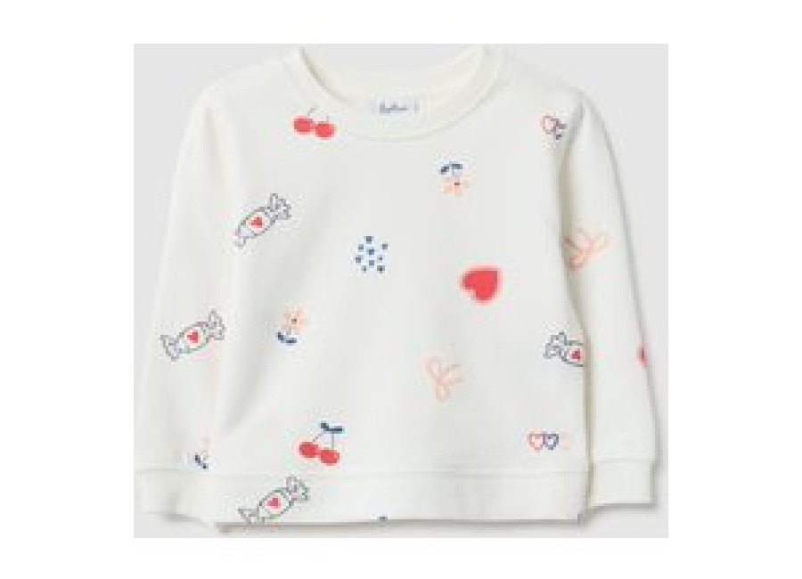 Fagottino Sudadera Blanca Con Cuello Redondo Para Niñas En Algodón Puro, Corte Regular Con Diseños, Niña, Blanco óptico, Talla: 24-30