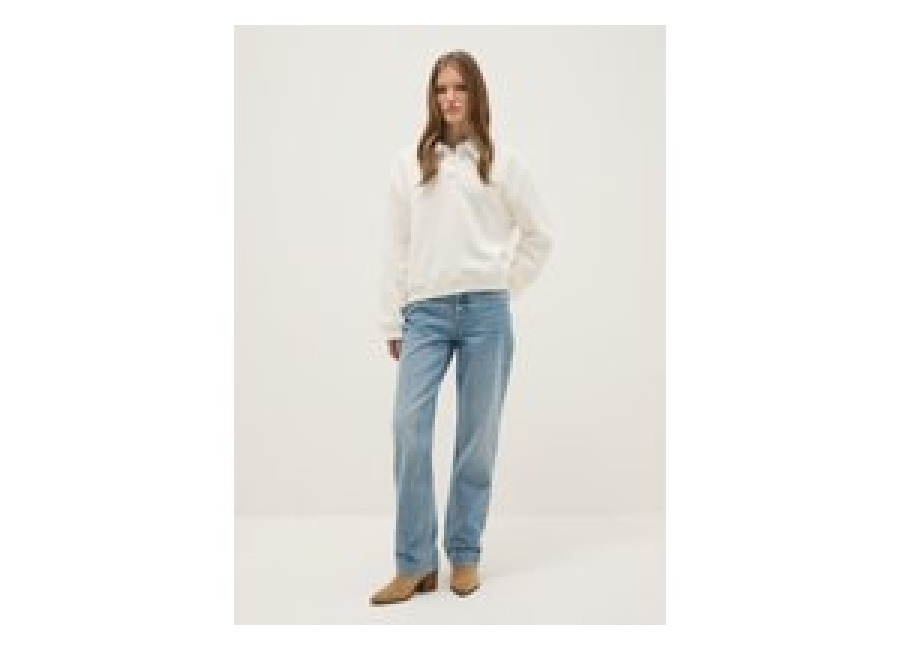 Ovs Jersey Blanco En Mezcla De Algodón Regular Fit Con Cuello Contrastante, Mujer, Blanco crema, Talla: 42