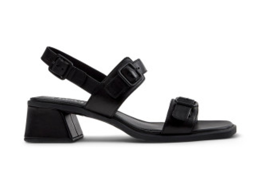 Zapatillas Camper para mujer. K201739-001 Sandalias de piel Ultrasoft Kora Sand negro (37), 3 a 5cm, Hebilla, Casua