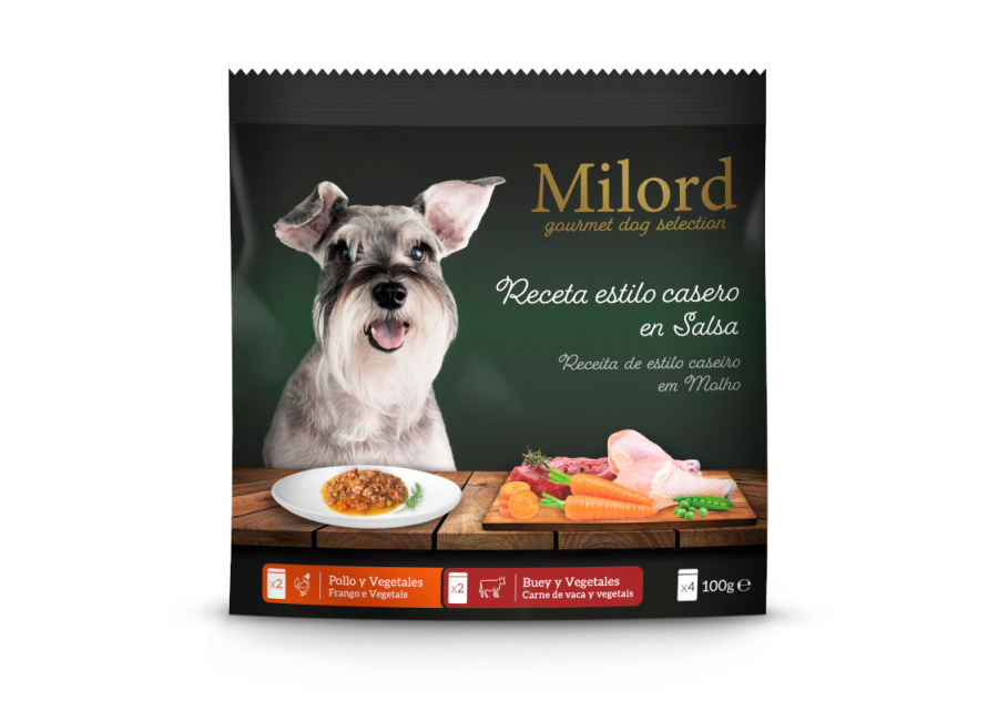 Milord 24 sobres x 100 g Milord Estilo Casero en Salsa Buey y Pollo Sobres para perros ¡Pack ahorro!
