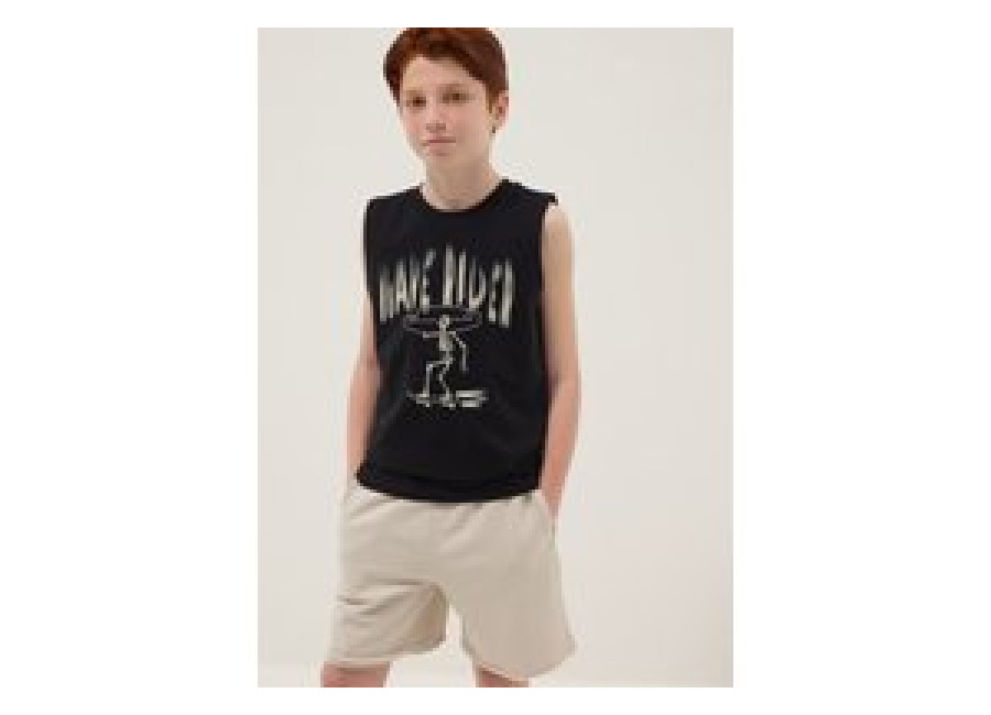 Ovs KIDS, Conjunto Azul Y Beige De Algodón Puro Con Camiseta Sin Mangas Y Short, Niño, Negro/Beige, Talla: 10-11