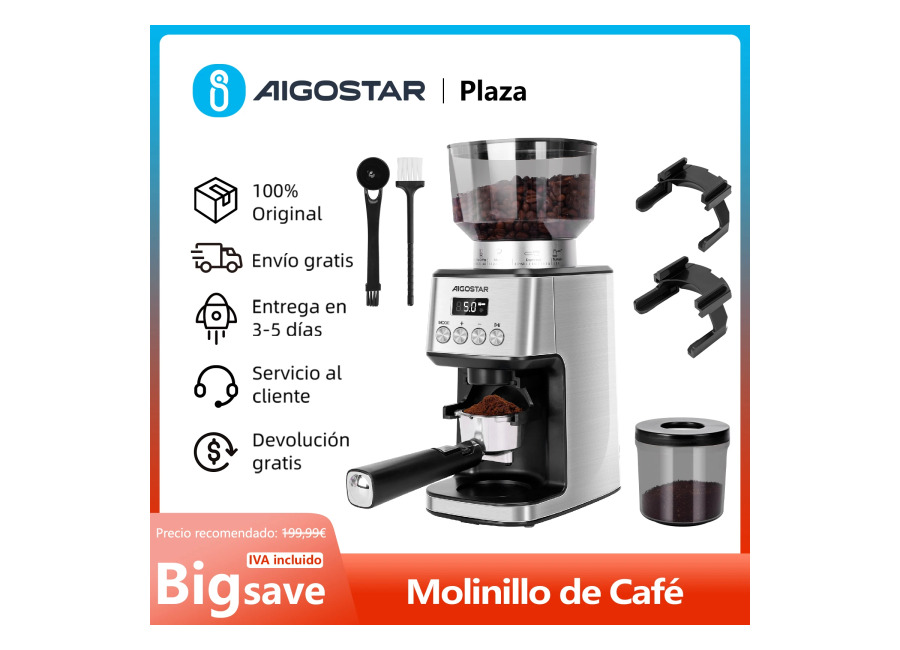 Molinillo de Café Eléctrico, 52 Configuraciones de Molienda Ajustables, Pantalla LCD, para Café Expreso, con Soporte…