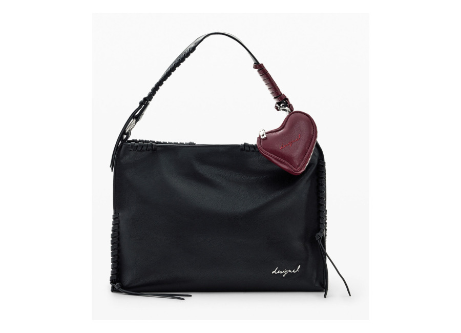 Desigual Bolso mediano charm corazón, Mujer, Poliuretano, Negro, U