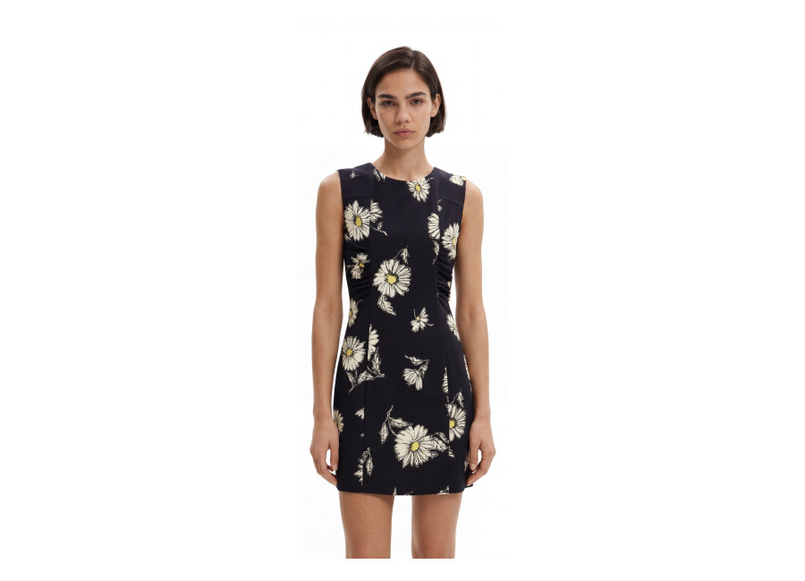 Desigual Vestido mini flores, Negro