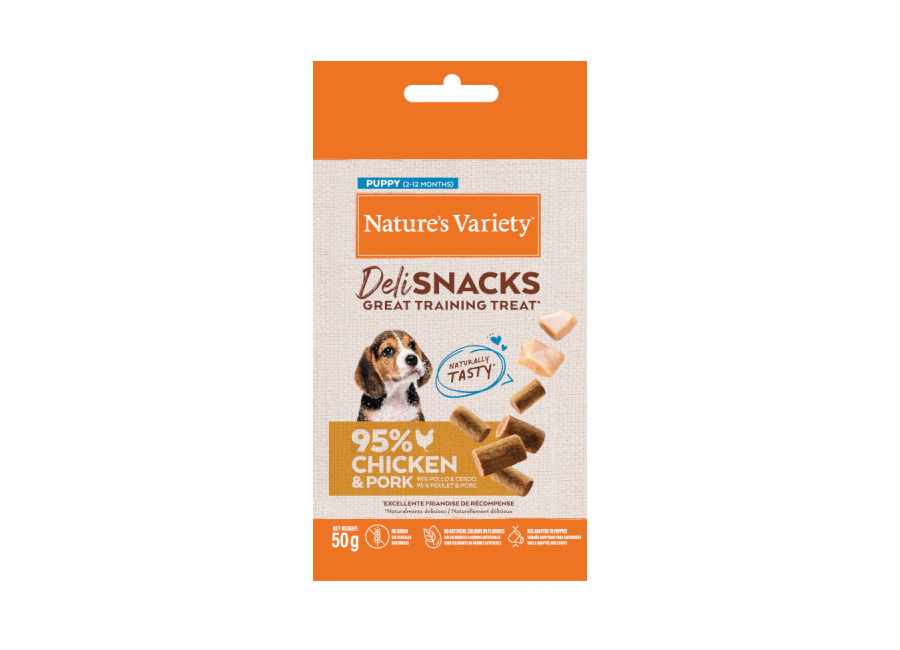 Nature’s Variety 6 bolsitas x 50 g Nature’s Variety Bocaditos Deli Snacks Puppy Pollo y Cerdo para perros ¡Pack Ahorro!