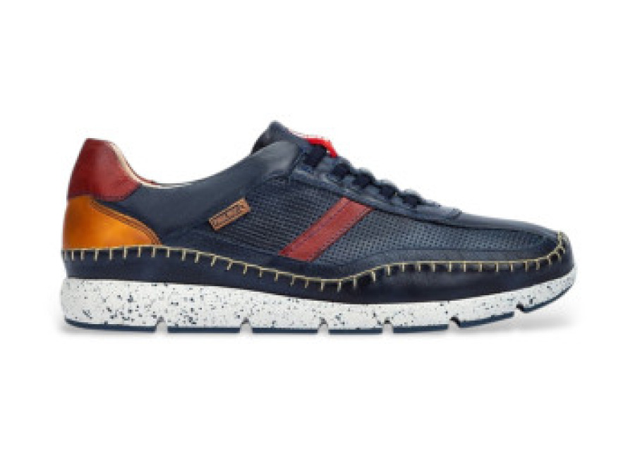 Pikolinos para hombre. M4U-6046C1XL Zapatillas de piel XL con elásticos Fuencarral azul (48), Plano, Cordones, Casua