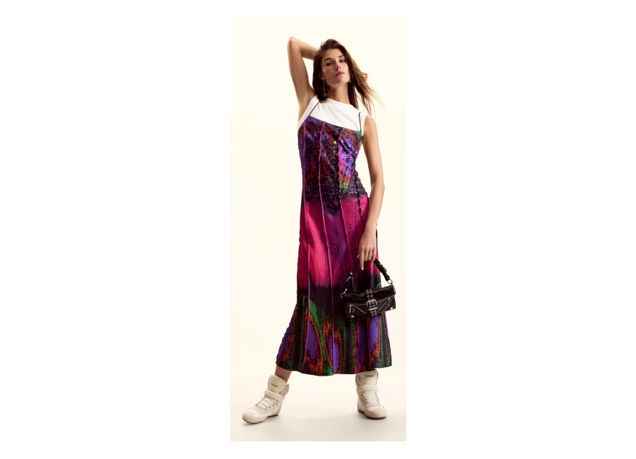 Desigual Vestido combinado diseñado por Mr. Christian Lacroix, Mujer, Viscosa, Rojo