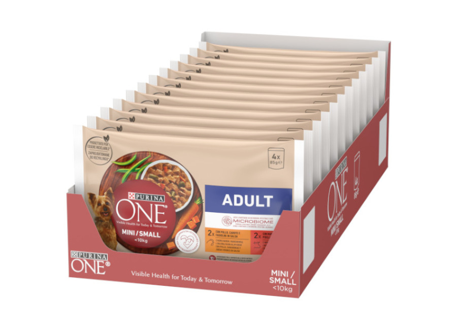 Purina ONE 24 sobres x 85 g Purina One Mini Adult Pollo y Buey sobres para perros ¡Pack ahorro!