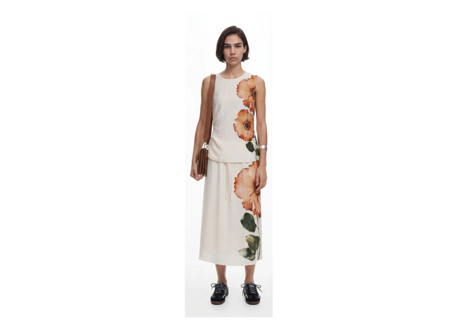 Desigual Falda midi flores, Negro