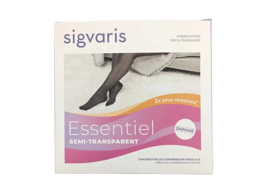 SigvarisEssentiel – Medias de compresión semi-transparentes punta abierta beige – Talla XS larga Promoción