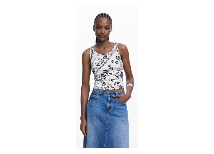 Desigual Camiseta tirantes bandana, Mujer, Poliester, Blanco