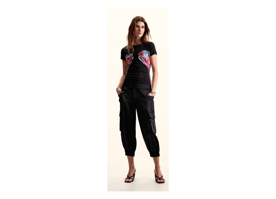 Desigual Camiseta diseñada por M. Christian Lacroix, Mujer, Poliester, Negro